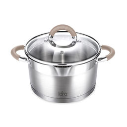 LR02-343 Кастрюля LARA (нерж) Берлин 22x12см, 4,4л, капс.дно,шкала,силик.накл,крыш.дуршлаг ()