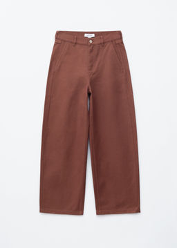 Pantalones de algod?n relajados de perneras anchas