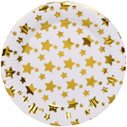 Цена за 6 шт. Тарелка бумажная 18 см в наборе 10 шт "Звездное синяие", золото