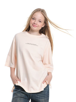 Футболка с принтом для девочки 22-7455 персик/черный