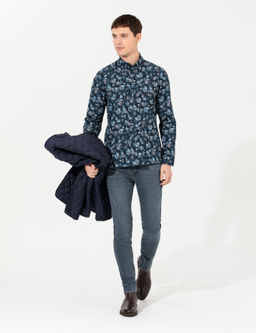 Lacivert Slim Fit Uzun Kollu G_mlek