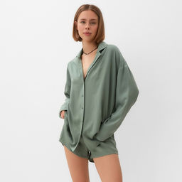 Костюм женский (рубашка, шорты) MINAKU: Casual Collection, оливковый, размер 46