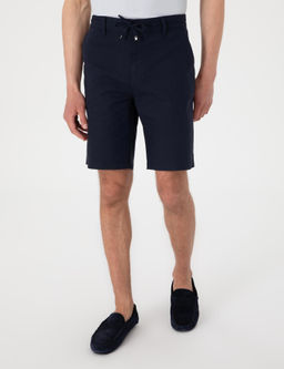 Lacivert Slim Fit Keten Kar___ml_ Beli Ba_c_kl_ Dokuma _ort