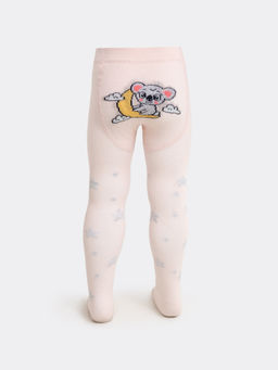 Цена за 3 пары! Колготки детские розовые с рисунком в виде звезд и коалы на луне