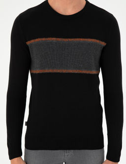 Siyah Slim Fit Bisiklet Yaka Y_n Kar___ml_ Triko Kazak - Pierre cardin фото 6