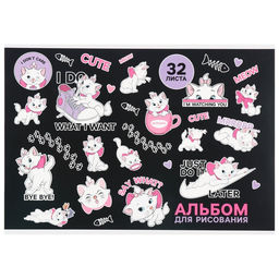 Альбом для рисования А4, 32 листов, на склейке «Мари», «Коты-аристократы»