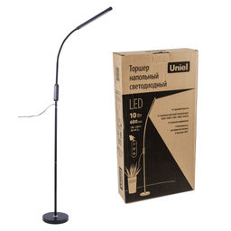 ULM-T619 10W/3000-6500K/DIM BLACK Торшер напольный светодиодный, 10W, с регулировкой наклона. Сенсорный выключатель. Диммер. Черный. ТМ Uniel