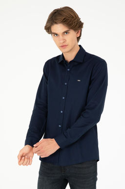 Мужская темно-синяя базовая рубашка с длинным рукавом