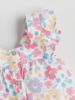 Kare Yaka ?i?ekli K?z Bebek Bluz ve ?ort 2li