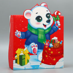 Коробка складная С Новым годом!, белый мишка, 25 х 25 х 10 см