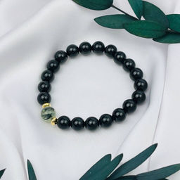Браслет из черного Агата с Пренитом 19 см