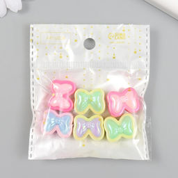 Бусина для творчества пластик, набор 6 шт., Бант, цветная с перламутром, 1.7?2 см, МИКС