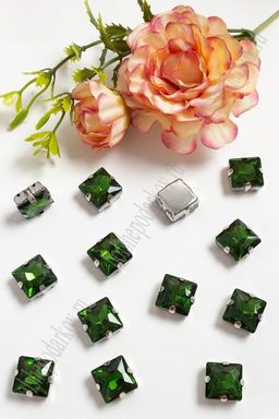 Стразы пришивные 12 мм "Квадрат" (20 шт) SF-3710, зеленый №6