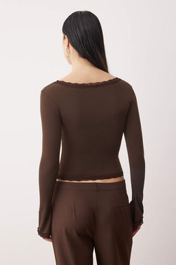 Siyah Dantel Detayl? Kare Yaka Orme Party Bluz TPRAW26BZ00045 - Trendyolmilla фото 8