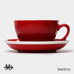 Кофейная пара фарфоровая Magistro Coffee time, 2 предмета: чашка 300 мл, блюдце d=15.5 см, цвет красный
