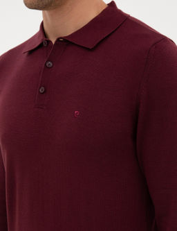 Bordo Slim Fit Polo Yaka Basic Triko Kazak - Pierre cardin фото 7