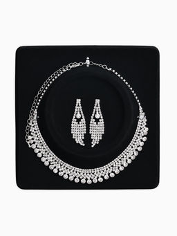 Набор 2 пред-а: серьги, колье со стразами "Лёд" зигзаг, d=13,5см, цвет белый в серебре