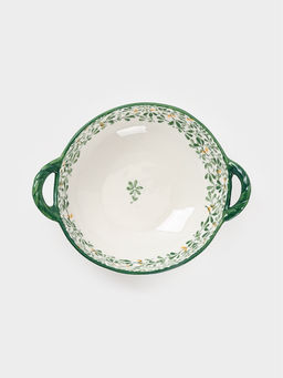 Бульонница с ручками «Гармония лепестков», 800 мл, 22.5×18×7 см, фарфор, белая, зелёная