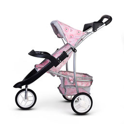 Коляская кукольная металлическая, 3-х колесная, с корзиной, козырьком и столиком