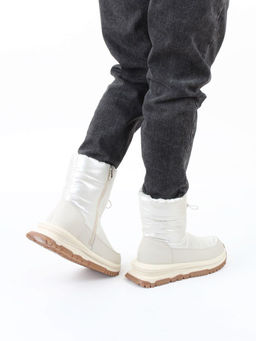 02-WA010-3M LT. BEIGE Сапоги "Дутики" зимние женские (натуральная кожа, курточная ткань, 100% шерсть)