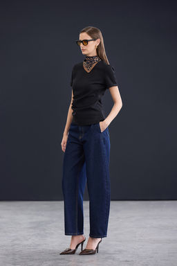 Trendyol Studio Koyu Mavi Bel Detayl? Yuksek Bel Baggy Jeans TWOAW26JE00243 - Trendyolmilla фото 2