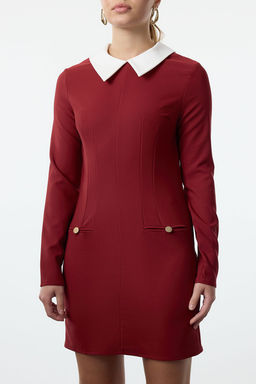TRENDYOLMILLA Bordo Yaka Detayl? Dokuma Elbise TWOAW24EL00298  фото 10