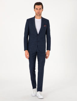 Lacivert Slim Fit Y_n _pek Kar___ml_ Tak_m Elbise
