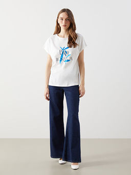 Bisiklet Yaka Bask?l? Kad?n Ti??rt