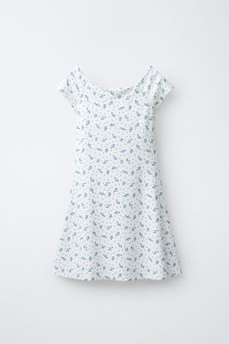 VESTIDO PUNTO ROMA ESTAMPADO / Azul / Blanco