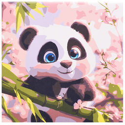 Холст с красками 20х20 по номерам "Милая панда на ветке" в коробке (16цв.)