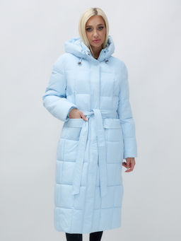Пальто утепленное стеганное зимнее с капюшоном женское голубого цвета 9609Gl - Mtforce фото 11