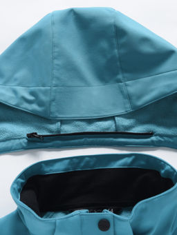 Парка женская софтшелл виндстоппер удлинённая с капюшоном бирюзового цвета 9614_1Br