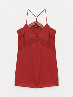 V Yaka Dantel Detayl? Ask?l? Saten Kad?n Fantezi Gecelik