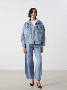 Kap??onlu Oversize Kad?n Jean Ceket