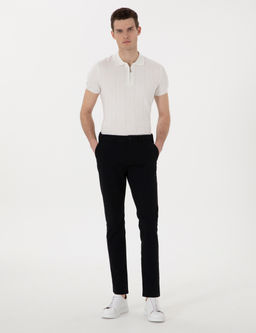 Siyah Slim Fit Beli Lastikli Kanvas Pantolon