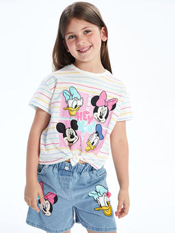 Bisiklet Yaka Minnie Mouse Bask?l? K?z ?ocuk Ti??rt