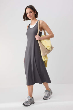 Wardrobe Essentials-Antrasit Renk Bloklu Bodycon Havuz Yaka Maxi Orme Elbise TWOSS26EL00157 - Trendyolmilla фото 4