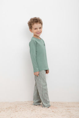 Crockid _ К 1600-1/весенний зеленый,бежевая клетка пижама дет  фото 3