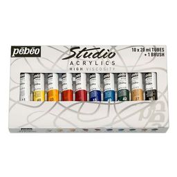 Краска акриловая PEBEO набор Studio Acrylics с кистью 10 цв. х 20 мл 833311