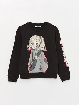Bisiklet Yaka Bask?l? Uzun Kollu K?z ?ocuk Sweatshirt
