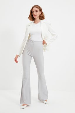 Gri Ispanyol Paca Flare Bootcut Dokuma Kumas Pantolon TOFAW19BB0581