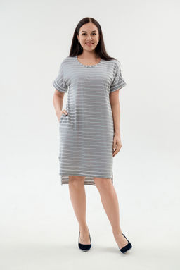 Туника женская из вискозы Полоса серо-белый макси - Амадэль фото 2