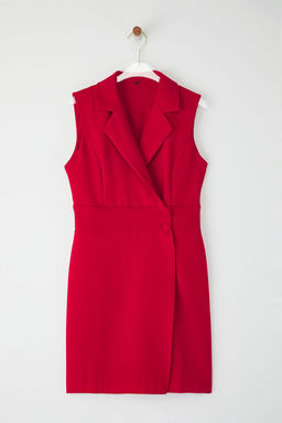 K?rm?z? eket Yaka Dugmeli Mini Dokuma Elbise TWOSS25EL00625