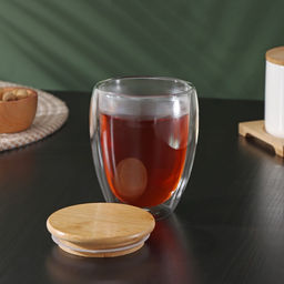 Стакан с двойными стенками BellaTenero Эко, 330 мл, стекло, бамбуковая крышка  фото 5