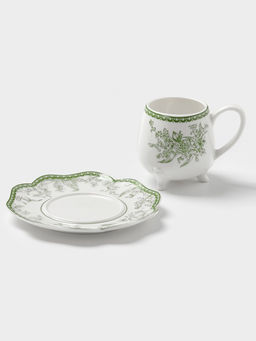 Чайная пара WY Bloomware, 2 предмета; чашка 220 мл, блюдце 15 см, фарфор, белая, зелёная