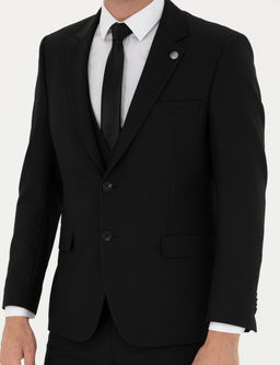 Siyah Slim Fit Yelekli Tak_m Elbise