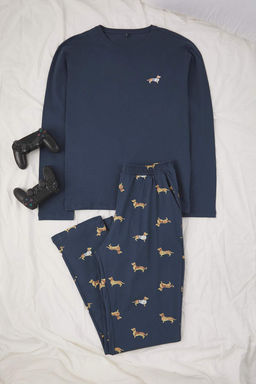 Indigo %100 Pamuk Regular Fit Kopek Desenli Orme Pijama Tak?m? TMNAW23PT00157