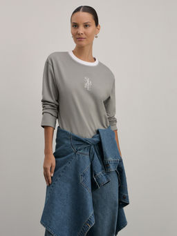 Базовый лонгслив из хлопка с принтом / Zarina