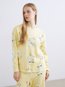 Bisiklet Yaka Bask?l? Kad?n Pijama Tak?m?