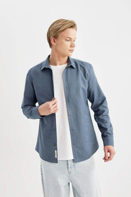 Рубашка Slim Fit из хлопка с длинными рукавами - Defacto фото 4